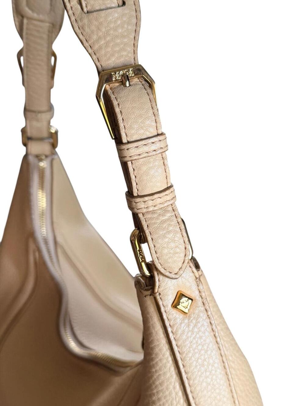 MCM Klara Medium Hobo Bag Beige Pebbled Leather Gold Hardware - Picture 6 of 14